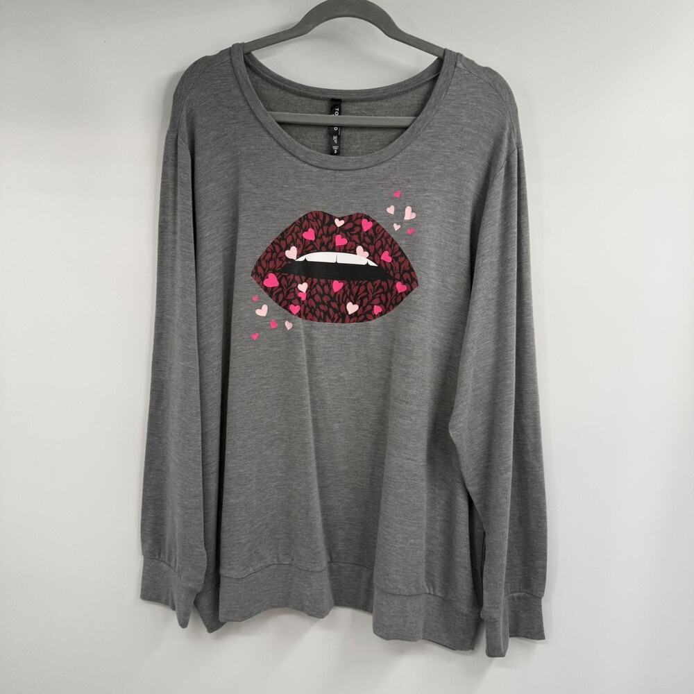 Torrid Sleep Sweatshirt Women 3X Gray Heart Lips Graphic Long Sleeve Knit Lounge